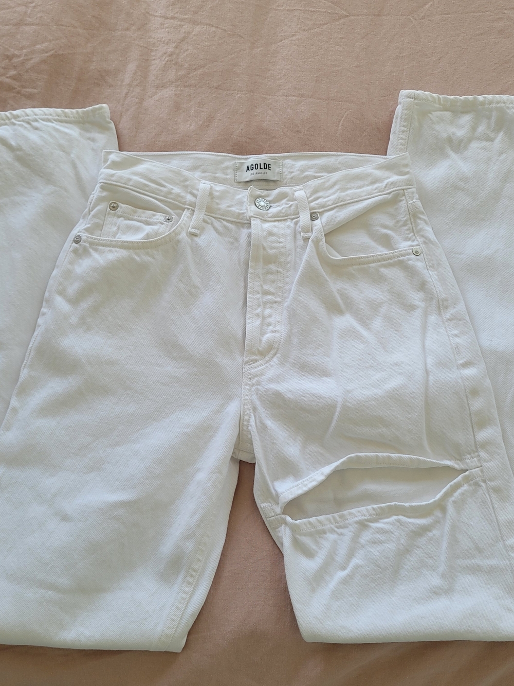 🔥 AGOLDE Lana Mid Rise Straight Jeans White Slice Cutout Slit Denim Sz 24 - Picture 2 of 6